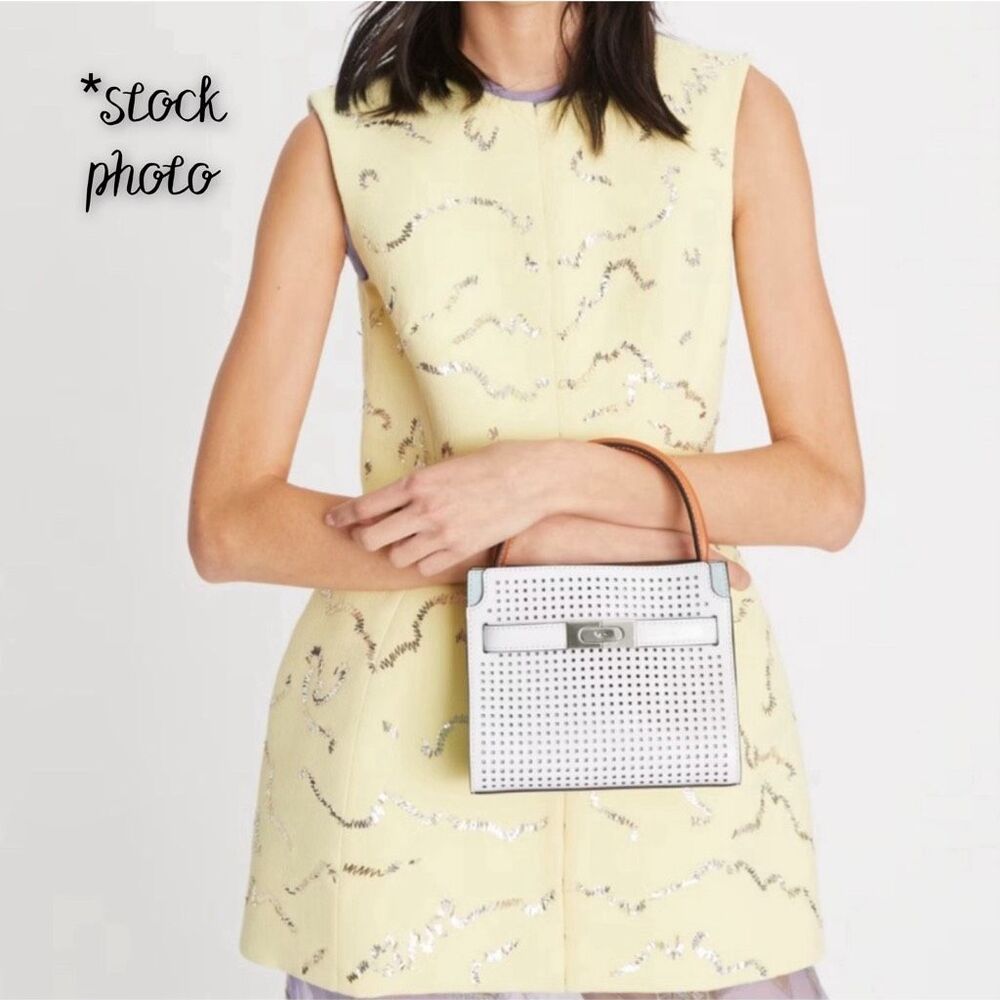 AUTHENTICATED NEW Tory Burch Petite Perforated Lee Radziwill Double Bag $798 - Picture 5 of 17